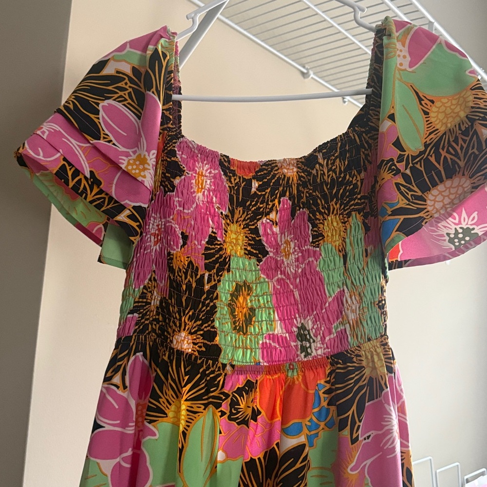 Pinch Floral Midi Dress in Black, Pink, Green, Orange - Picture 2 of 4